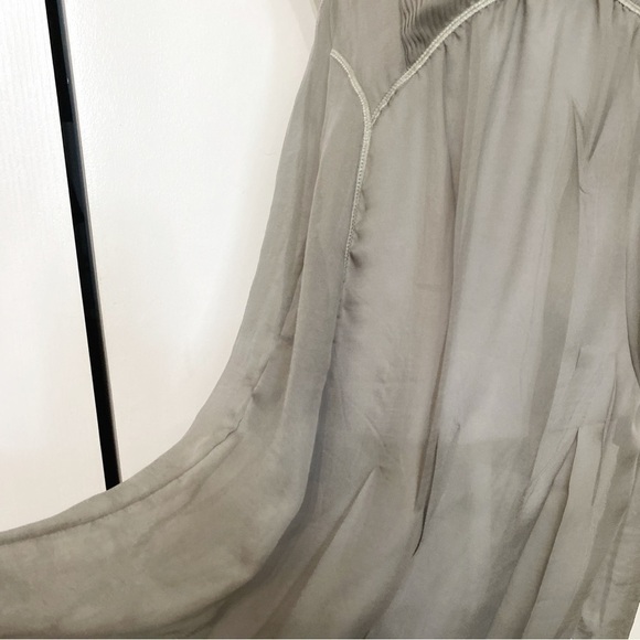 COTÉLAC MUTED OLIVE GREEN PLEATED SLEEVELESS SHEER SHIFT FLOWY DRESS - 2 - Picture 6 of 10